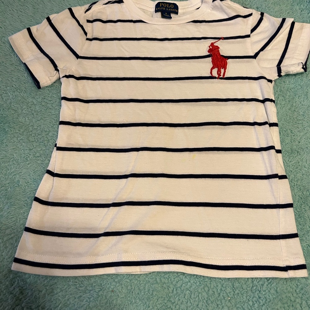 Polo‎ by Ralph Lauren Kids White and Navy Striped Tee